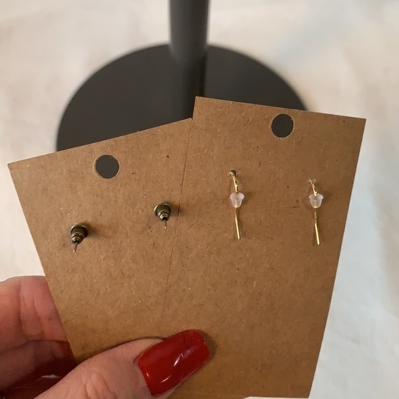 💐5/25 2 pair delicate dangle drop crystal gold tone circle earrings - Picture 5 of 9